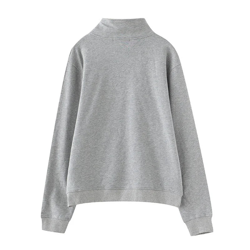 Casual Women Stand Collar Loose Sweatshirt Autumn Ladies Solid Soft Cotton Sweatshirts Pullovers