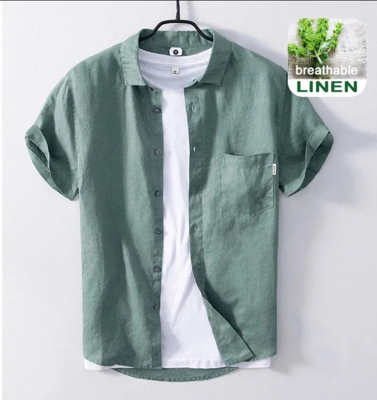 Summer And Spring New Men Linen Breathable Half Sleeve Shirt