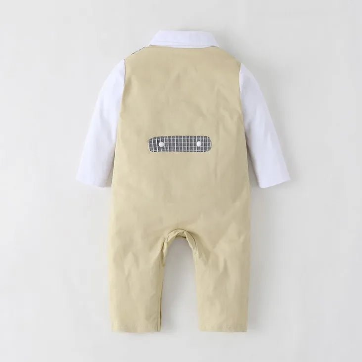 Gentlemen with Detachable Bowtie Long Sleeves Baby Boy's Jumpsuits