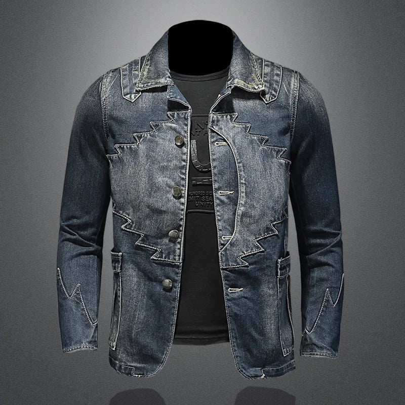 Men Denim Jackets National Patchwork Slim fit Jean Coat Autumn Cotton Jackets for Male