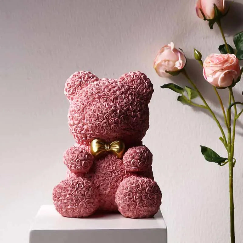 Rose Bear Figurine Statue Resin Crafts Sculpture Home Desktop Decoration Creative Boyfriend Girlfriend Love Wedding Decor Gifts