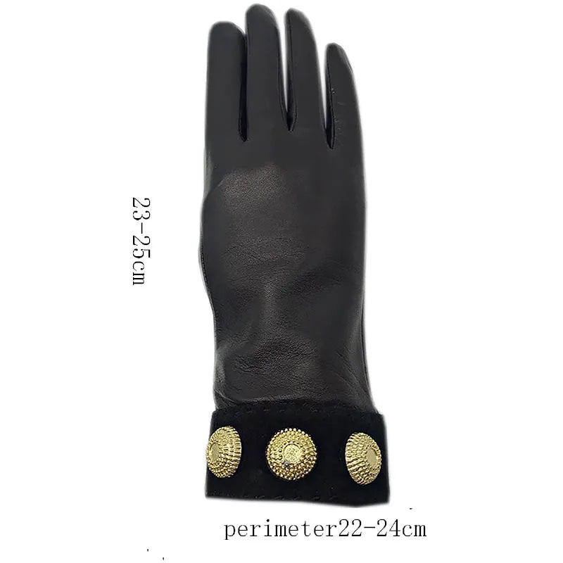 Winter Ladies Gloves Black Comfortable Soft Leather Gloves Wool Lining Gift Luxury