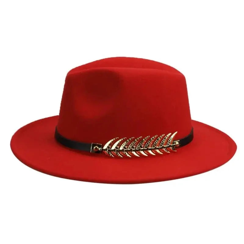 Fedora bowler hat Metal leaf belt autumn winter woolen felt hat panama woolen jazz hat