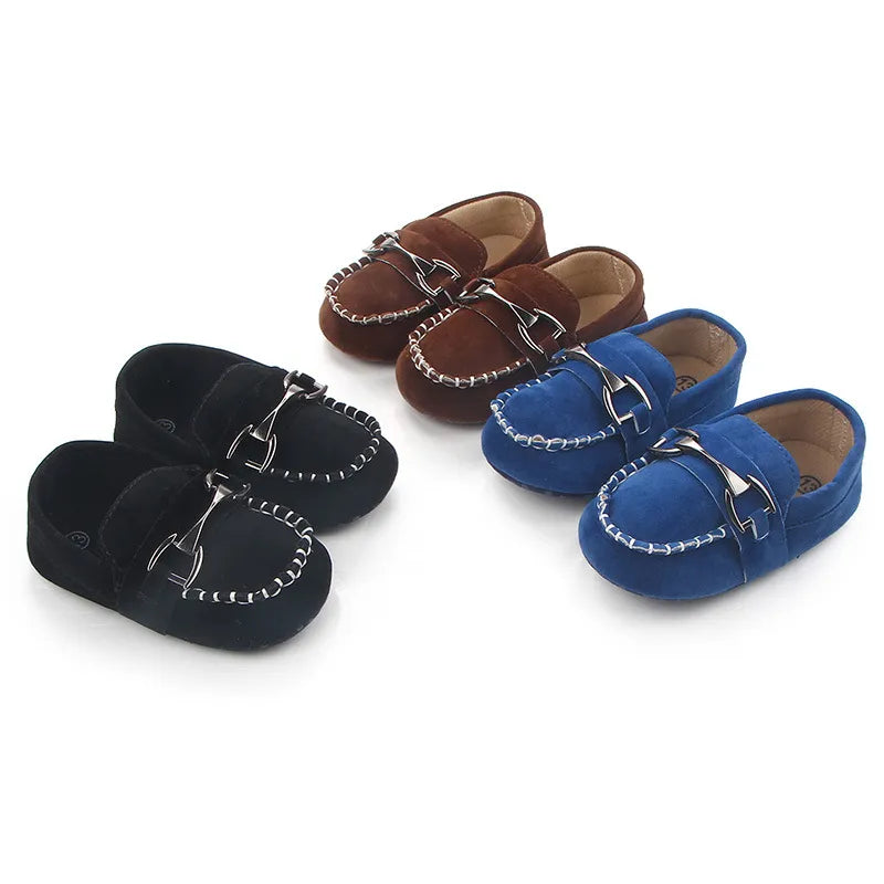 Baby Boy Shoes Anti-slip First Walkers Toddler Iron Buckle Frosted Leather Peas Shoes for Infant Newborn