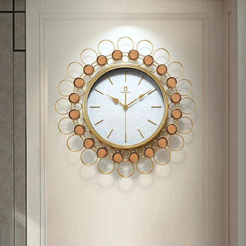 Nordic Light Luxury Copper Plated Wall Clock Living Room Modern Home Art Silent Atmospheric Clock