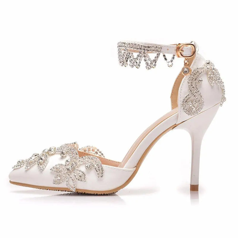 Pumps Women Thin High Heels Pointed Toe Ankle Strap Sandals Wedding Shoes Party