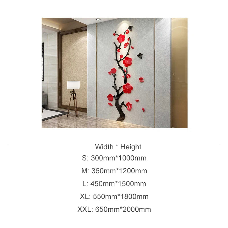 Plum Blossom Tree Home Decor Acrylic 3D Wall Sticker Decals Living Room Hallway TV Background Wall Furniture