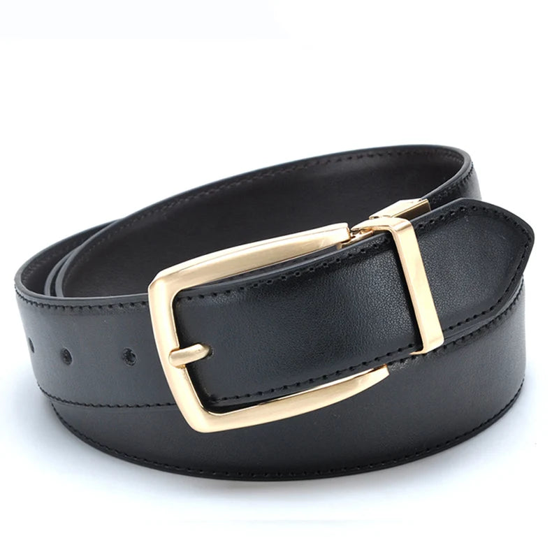 Luxury Gold Reversible Men Waist Belts Real Leather Solid Brass Men's Belt