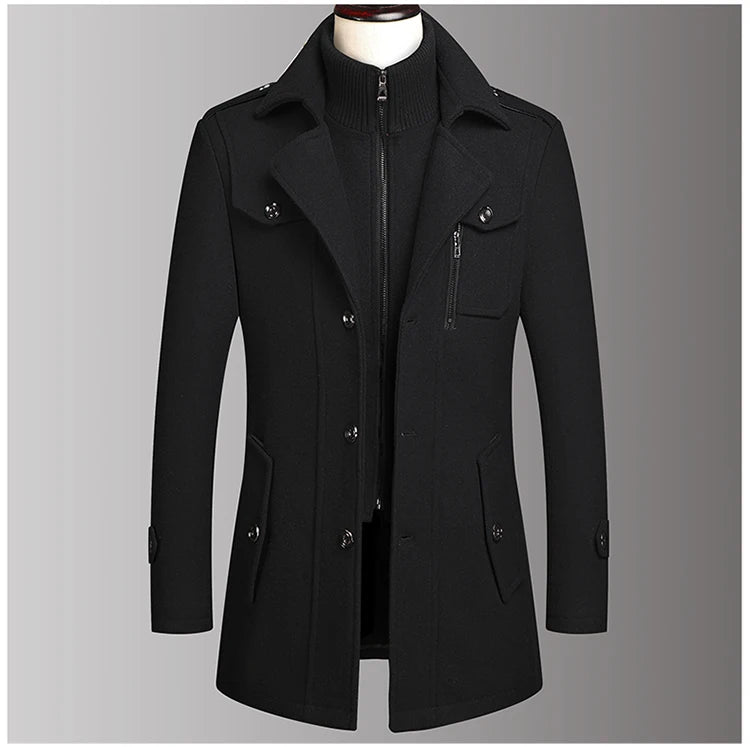 Winter Men's Woolen Windbreaker Coat Trench Slim Fit Business Casual  Wool Jacket