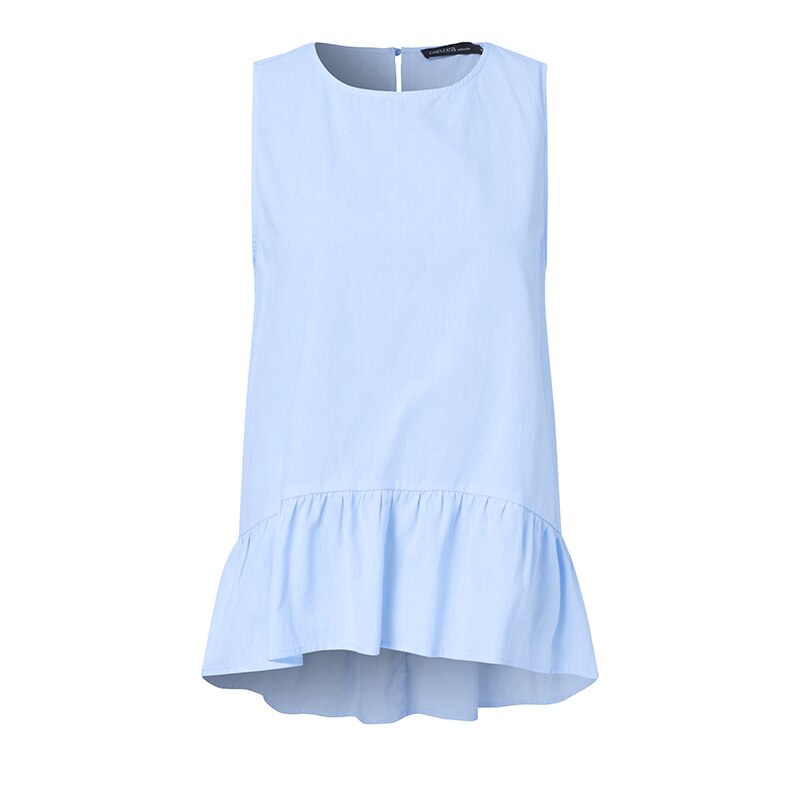 Women's Summer Ruffle Tops Casual Sleeveless Blouses Tank Tunic Female Solid Hollow