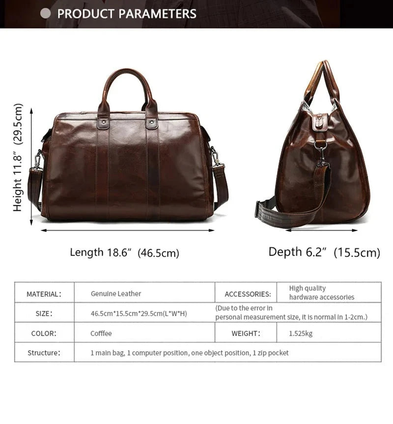 Genuine Leather Travel Bag Man Women Travel Tote Duffle Bag Hand Luggage