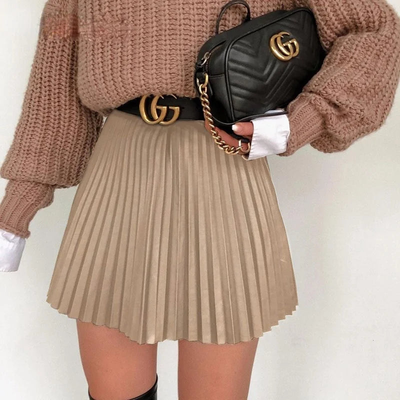 Pleated Women Skirt  Streetwear Female Short Skirt Spring Autumn Club Skirt