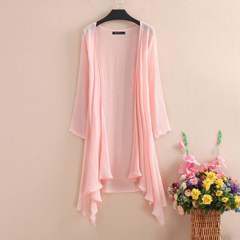 Women's Summer Blouse Cover Up Elegant Solid Cardigans Casual Long Sleeve Irregular Tops Beach