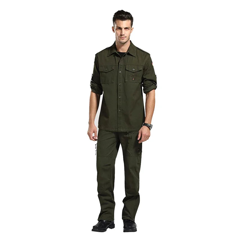 Military Men's Cargo Shirt Thicken Long Sleeve Pure Cotton Casual Shirt Men Clothing