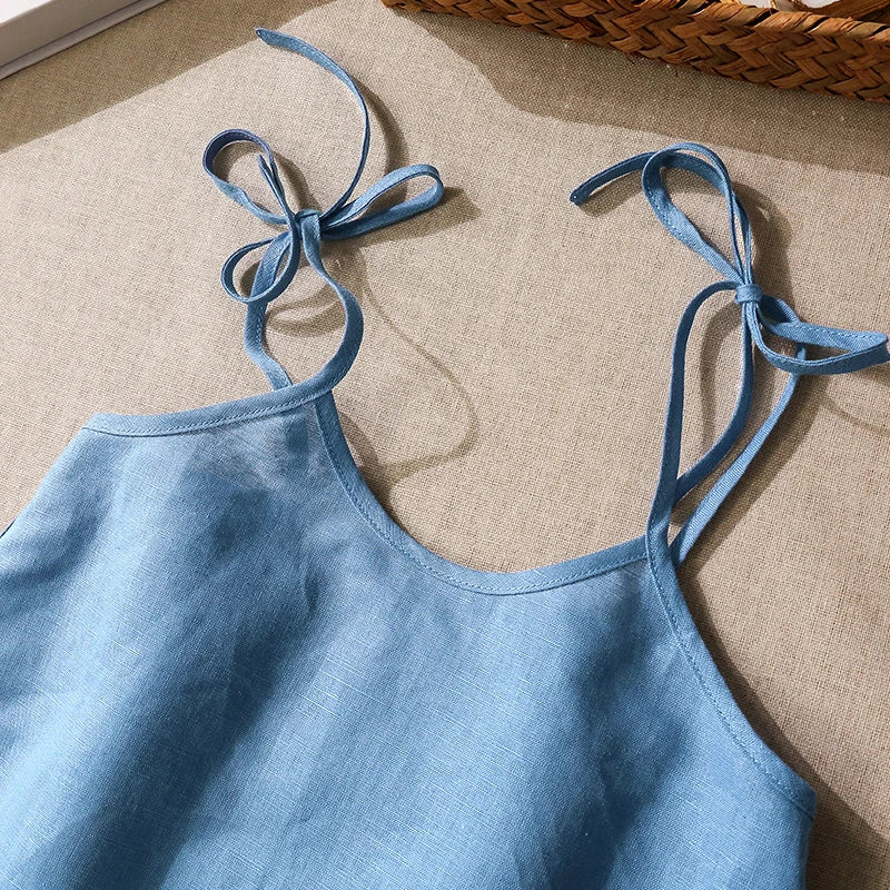 Girls Cotton And Linen Sling Dress Summer Sleeveless Breathable Casual Bandage Children's Suspender Dresses