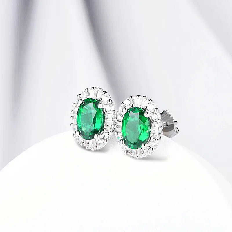 Sterling Silver Emerald Diamonds Gemstone Engagement Stud Earrings For Women Girls Fine Jewellery