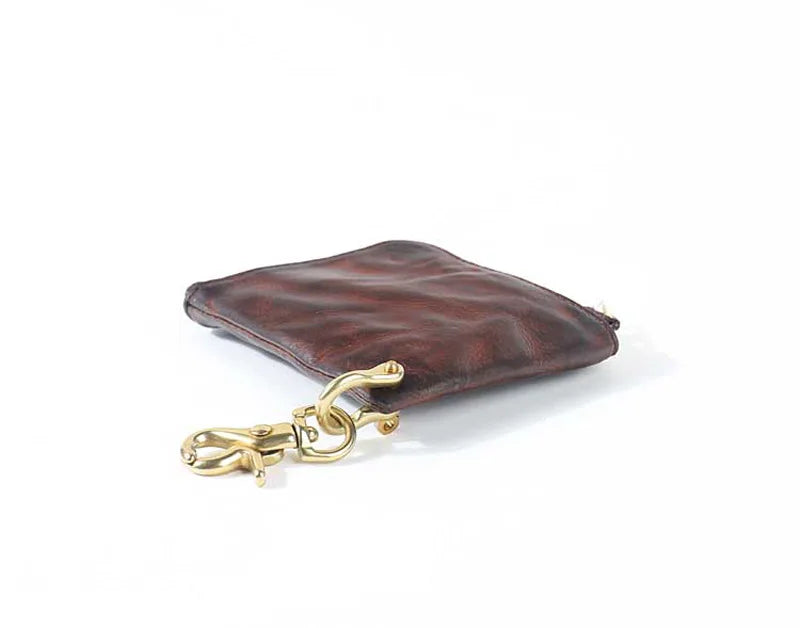 Original handmade leather coin purse retro fold men's short wallet zipper small wallet coin bag