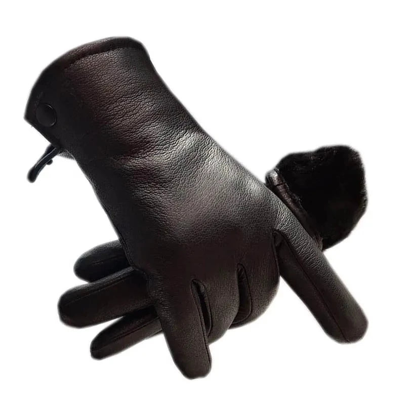 Winter Men's Real Wool Thick Deerskin Gloves Men's Classic Wool Gloves Boys Genuine Leather