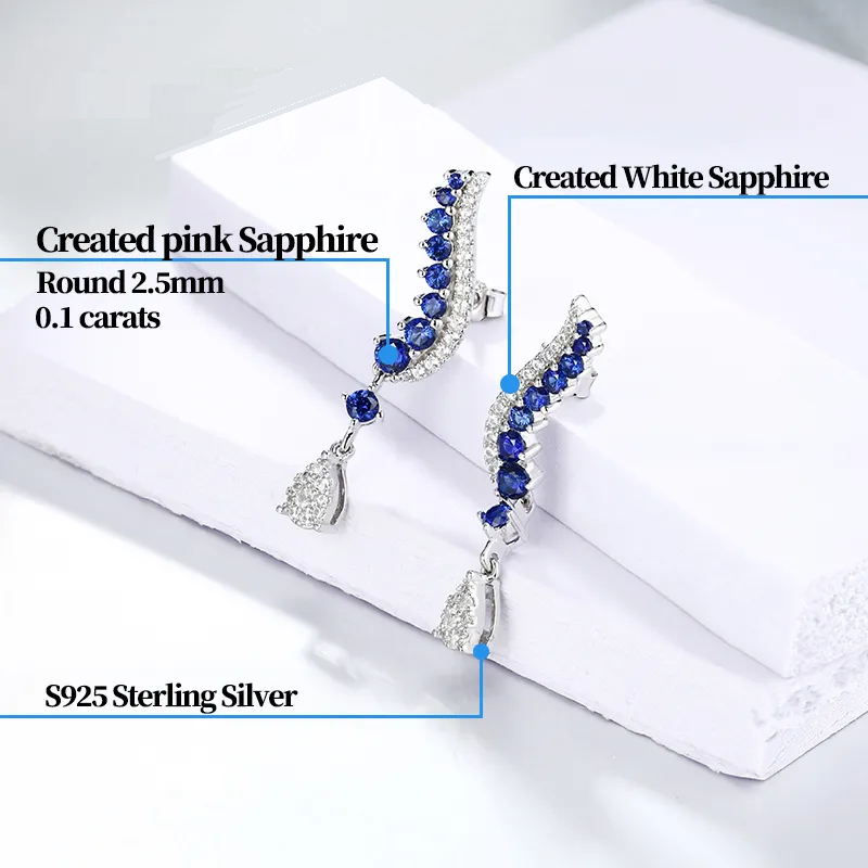 Blue Sapphire Sterling Silver Earring Classic Charming Style S925 Created Sapphire Women Wedding Engagement Jewellery