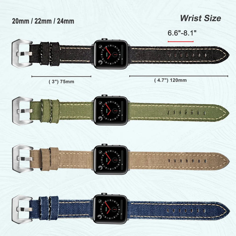 Watch Bands Quick Release Premium Denim Blue Two Pieces Watch Straps Matt Steel Buckle 20mm 22mm 24mm