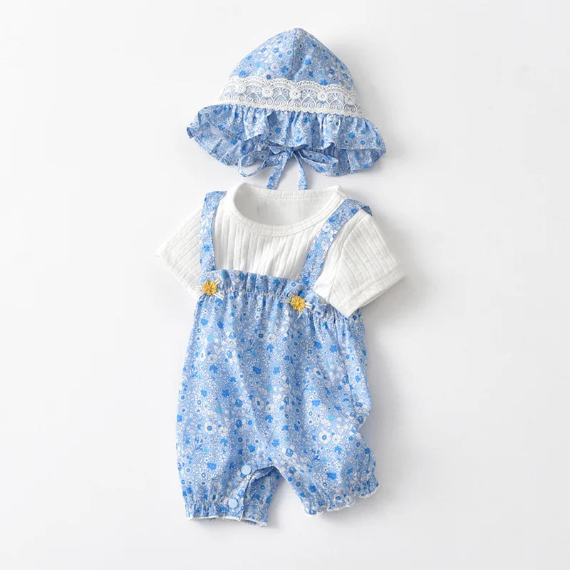 Baby Romper Kids Summer Floral Infant Toddler Outfits Baby Girls Clothes with Hat