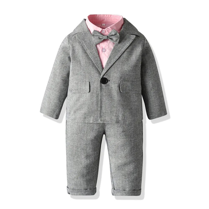 Children Boy Clothes Outfits Shirt Coat Pants Suit Solid Grey Baby Boy Gentleman Set