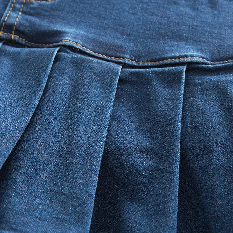 Skirts for Women Summer Patchwork Ruffles High Waist Shorts Skirt Woman Casual Pleated Denim Skirt