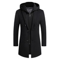 Winter Removable Hood Men Wool Coat Fake Two Casual Thick and Warm Long Jacket Men Overcoat