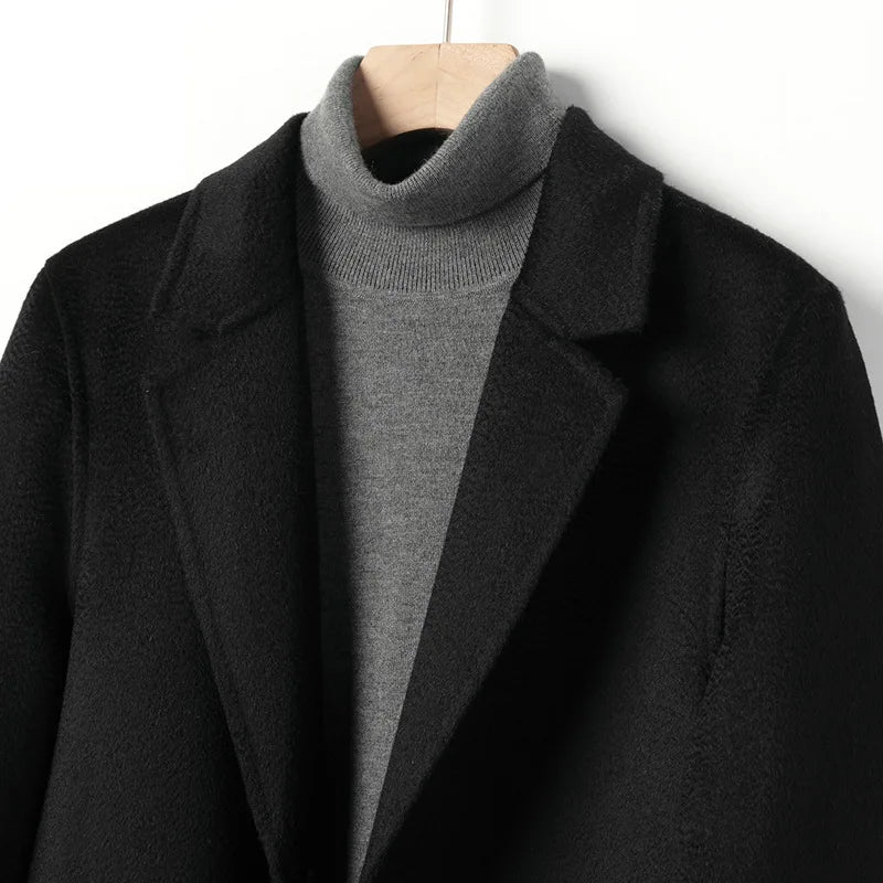 Wool long Camel black slim suit collar Men winter thicken Overcoat Father topcoat