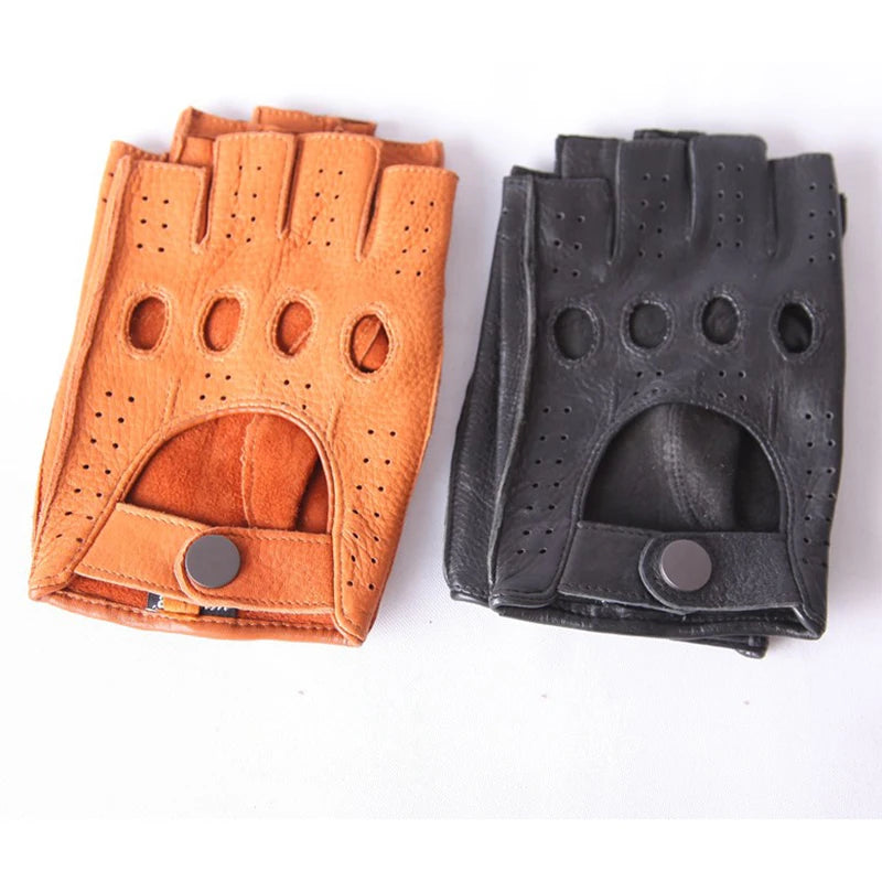 Men Gloves High Quality Breathable Half Finger Leather Semi-Finger Driving Gloves Male Unlined