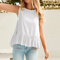 Women's Summer Ruffle Tops Casual Sleeveless Blouses Tank Tunic Female Solid Hollow