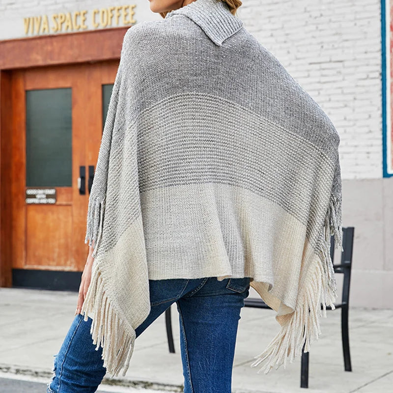 Women Spring Autumn Tassel Pullover Capes Female Loose Casual Knit Cloak Shawl Sweater