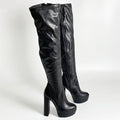 Handmade Women Spring Stretch Thigh Boots Heels Round Toe Nice Black Night Club Shoes