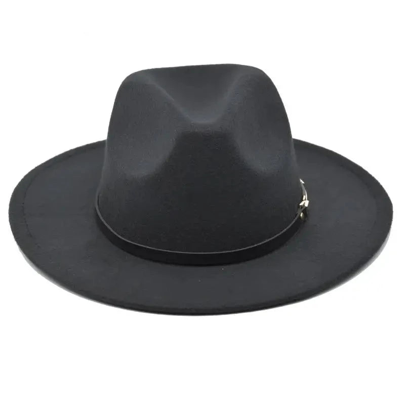 Fedora bowler hat Metal leaf belt autumn winter woolen felt hat panama woolen jazz hat