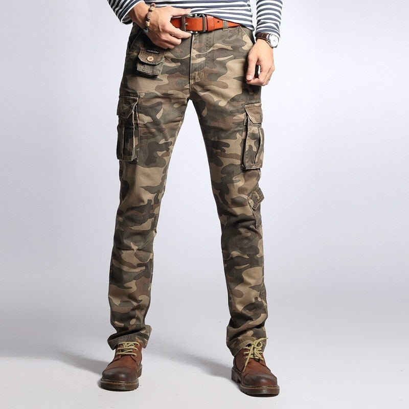 Men Spring Military Style Camouflage Cargo Pants Multi-pocket Male Slim Fit Casual Straight Trousers Outdoor Safari Pant