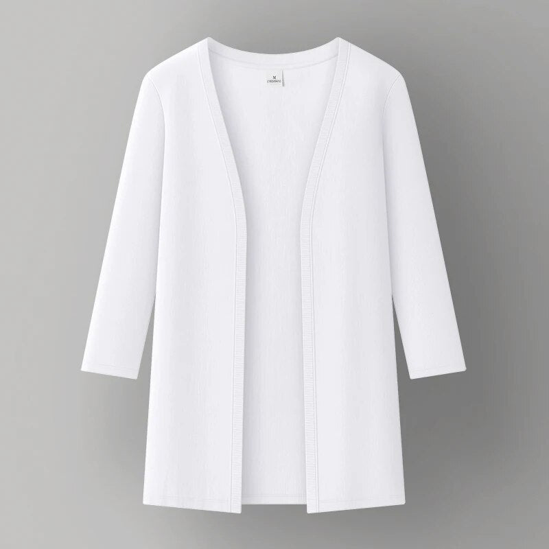 Women Spring Summer Cardigan eve Office Lady Basic Tops Black White Cotton Woman Clothing