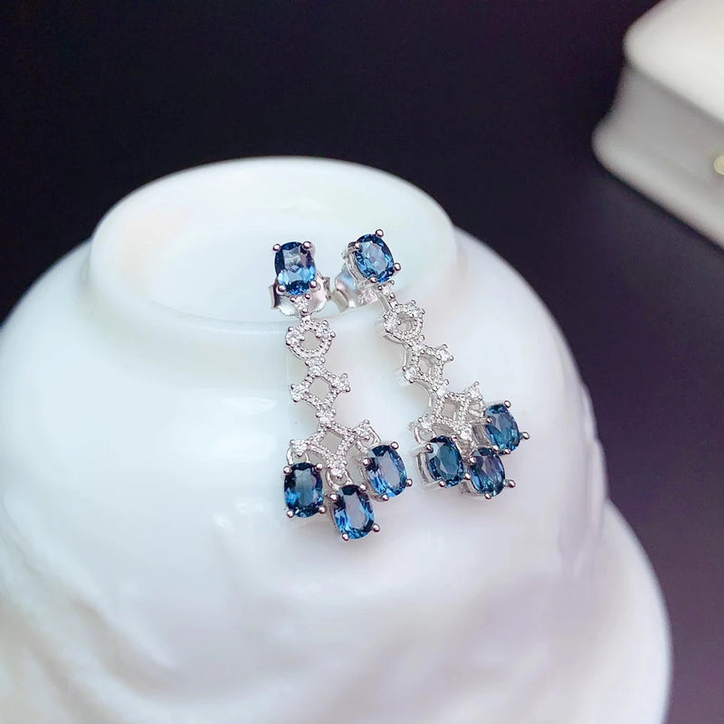 Natural Topaz Drop Earrings for Party 3mm*4mm London Blue Topaz Silver Earrings 925 Silver