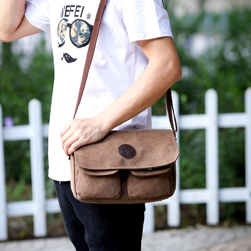 Men Messenger Bags Canvas Shoulder Bag Casual Style Satchels Solid Crossbody Bag Retro Small Bags