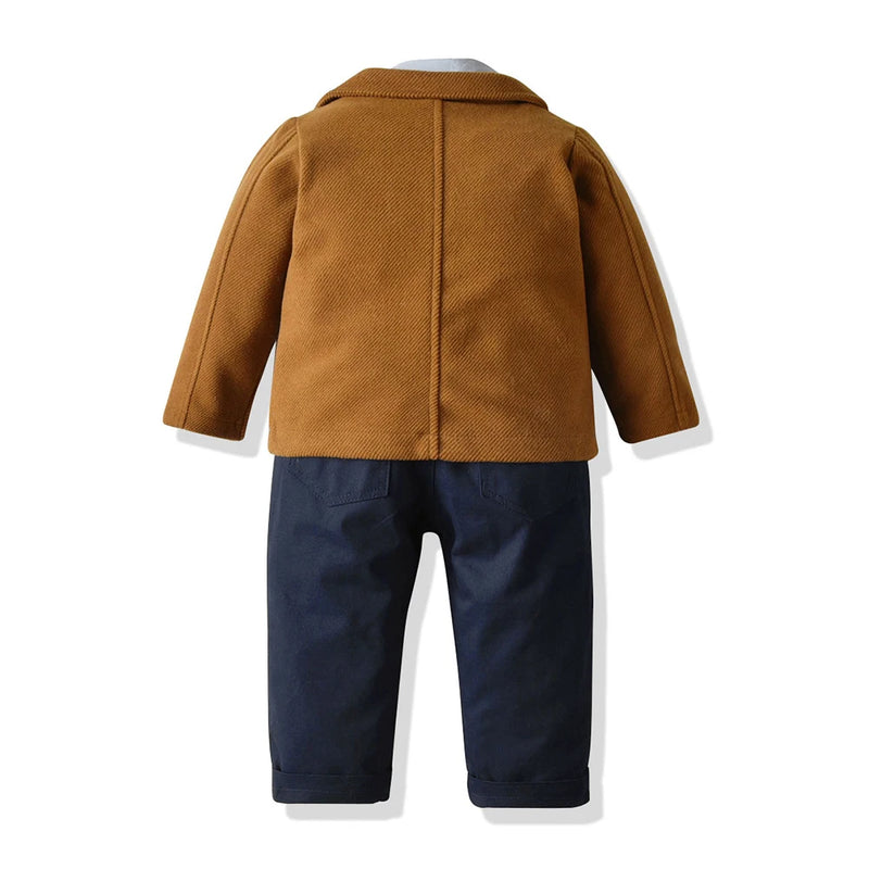 Autumn Winter Boy Comfortable Clothes Set Wool Coat Outfit Warm Children Costume