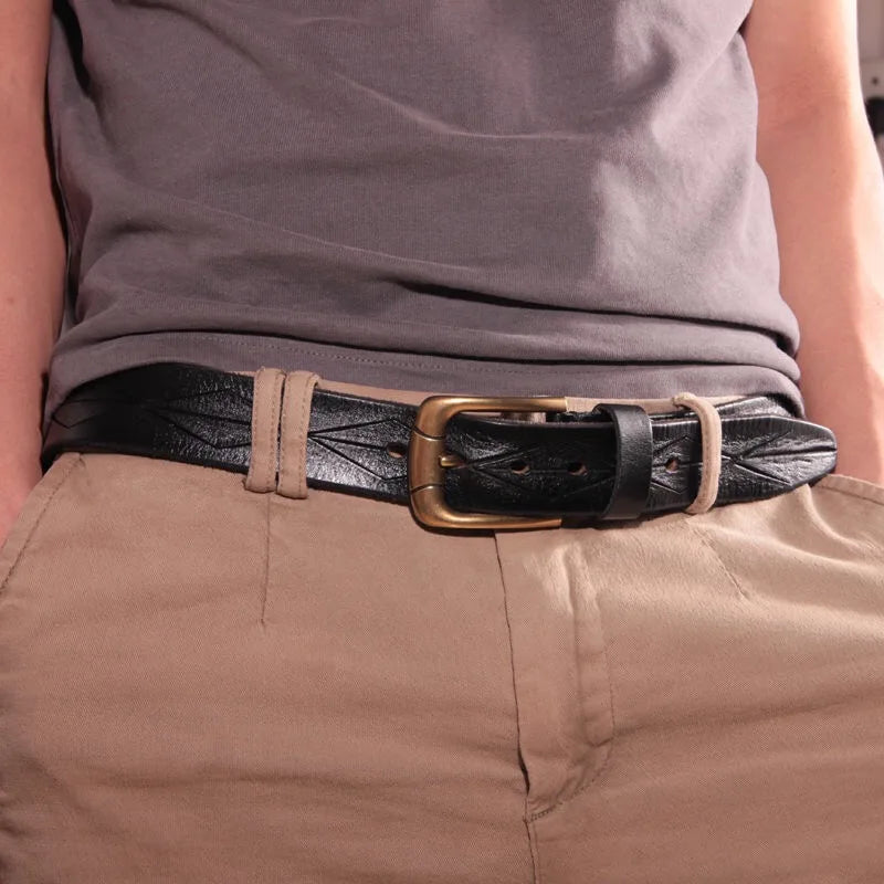 Luxury handmade retro casual men's belt pure copper buckle genuine leather