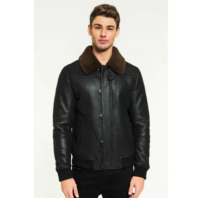 Men Black Shearling Jacket Coat Short Thick Warm Men Fur Jacket