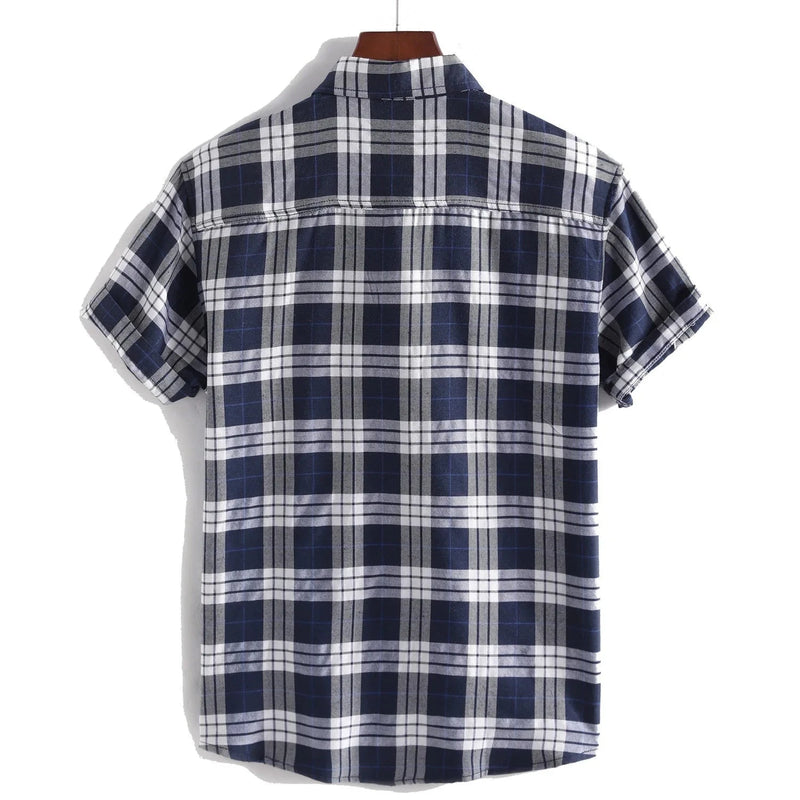 Summer Plaid Shirt Men Casual Short Sleeve Button Down Business Shirts Male Cotton Dress Shirt Tops