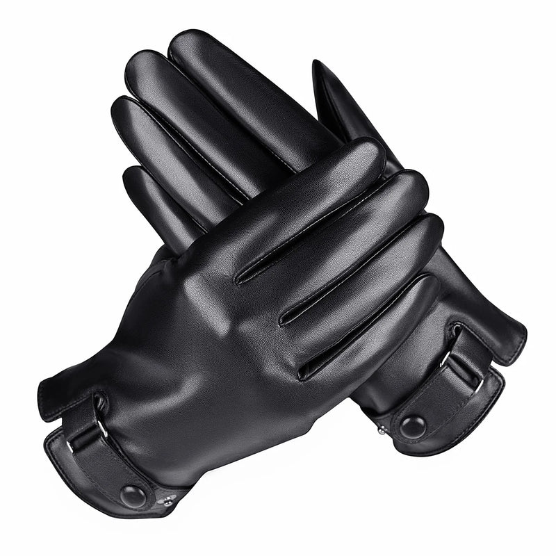 Men's Gloves Short Style Black Genuine Leather Gloves Winter Autumn Windproof and Warm