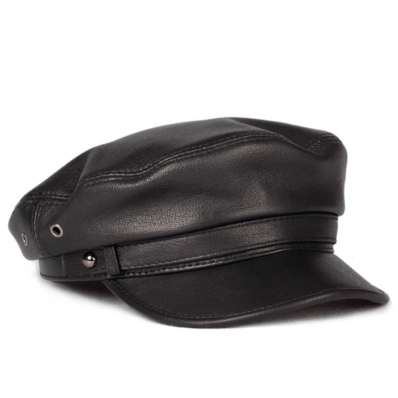 Leather hat  Students Navy Caps Flat