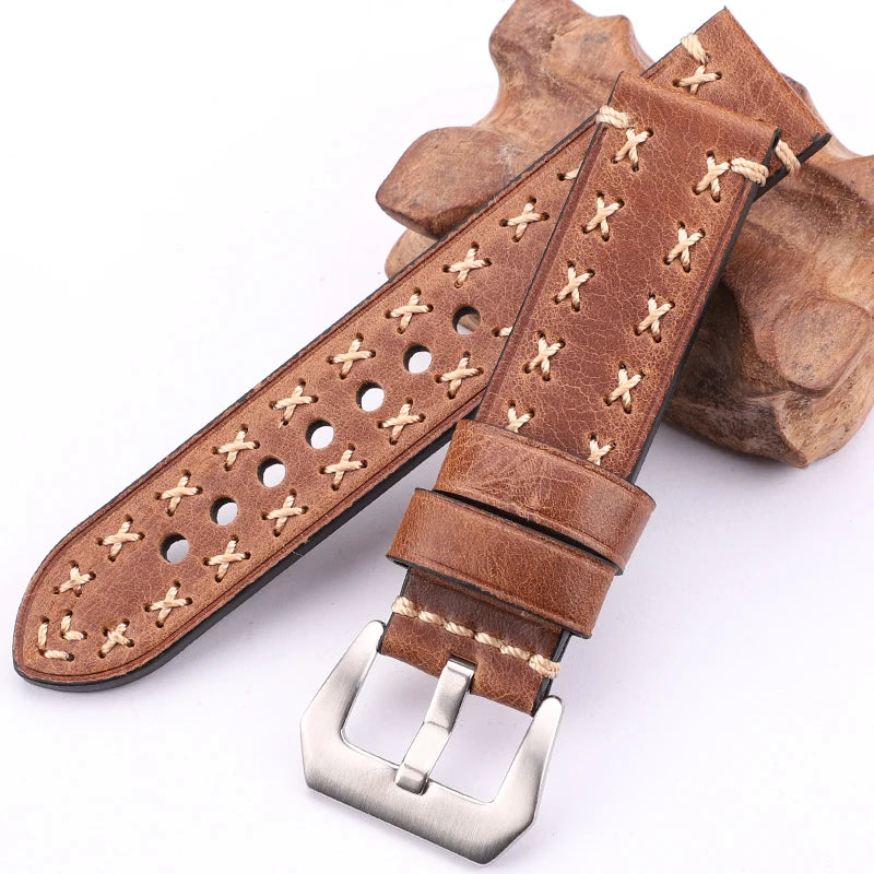 Watchbands Men Watch Band Genuine Leather Thick Watch Strap Belt Stainless Steel Buckle Accessories