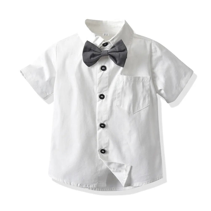 Baby Boy Clothes Suit Infant Toddler Sets Dress Kids Grey Solid Shirt Shorts Short Sleeves Outfit Turn-down Collar Costume