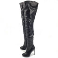 Women Winter Platform Thigh Boots Zipper Heels Round Toe Black Night Club Shoes Women