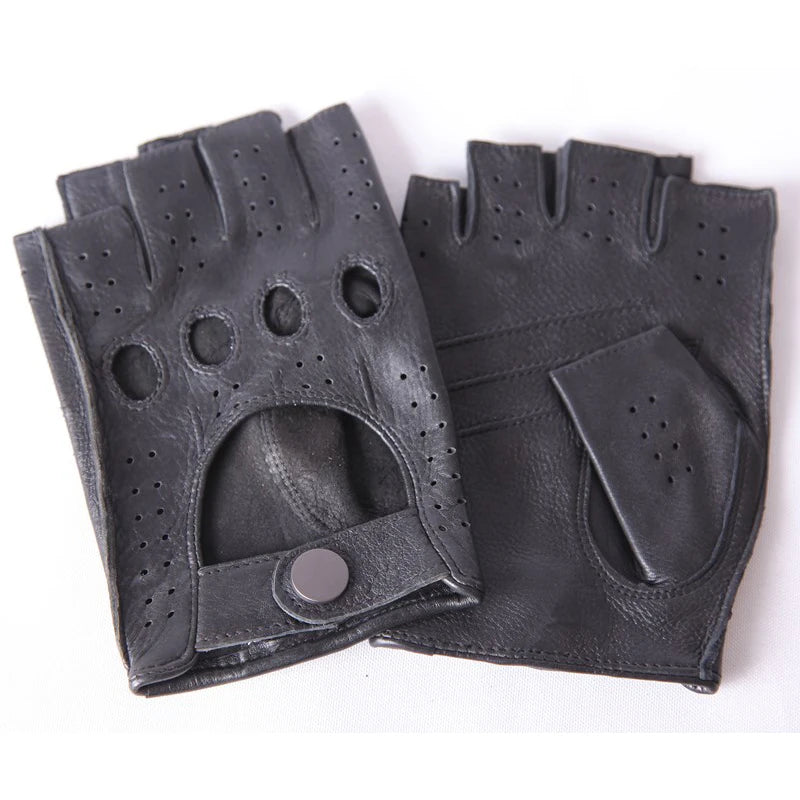 Men Gloves High Quality Breathable Half Finger Leather Semi-Finger Driving Gloves Male Unlined