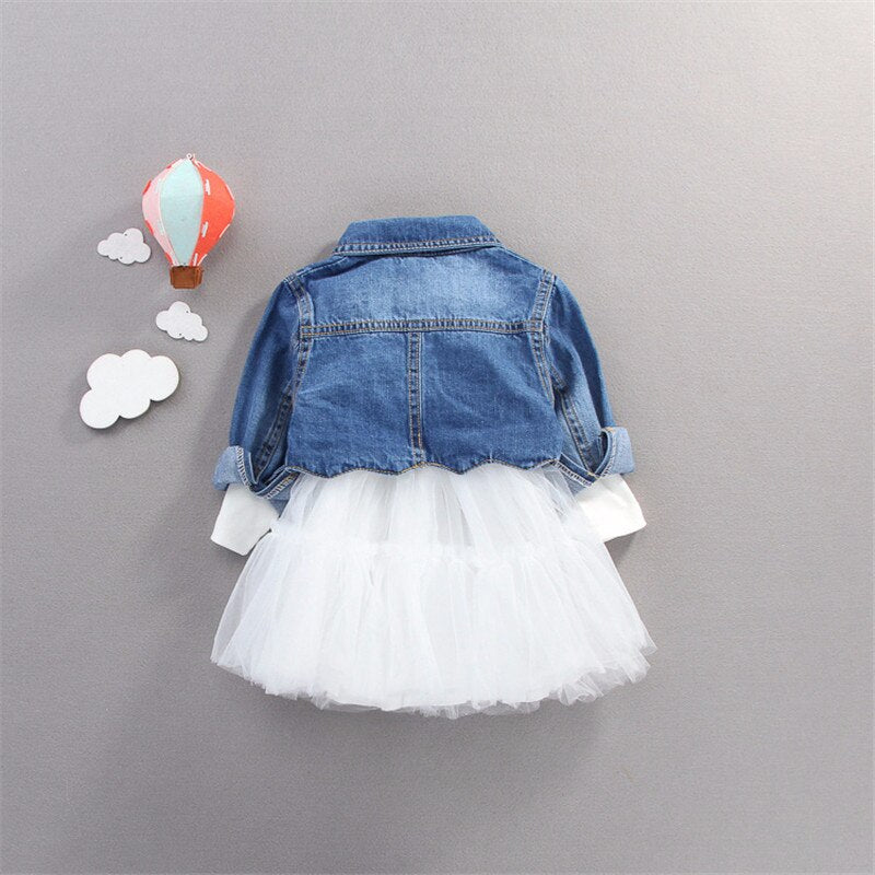 Spring Autumn Infant Baby Girls Clothes Sets Princess Denim Jacket + Dress 2Pcs Set Toddler kids Long Sleeve Outfit Suits