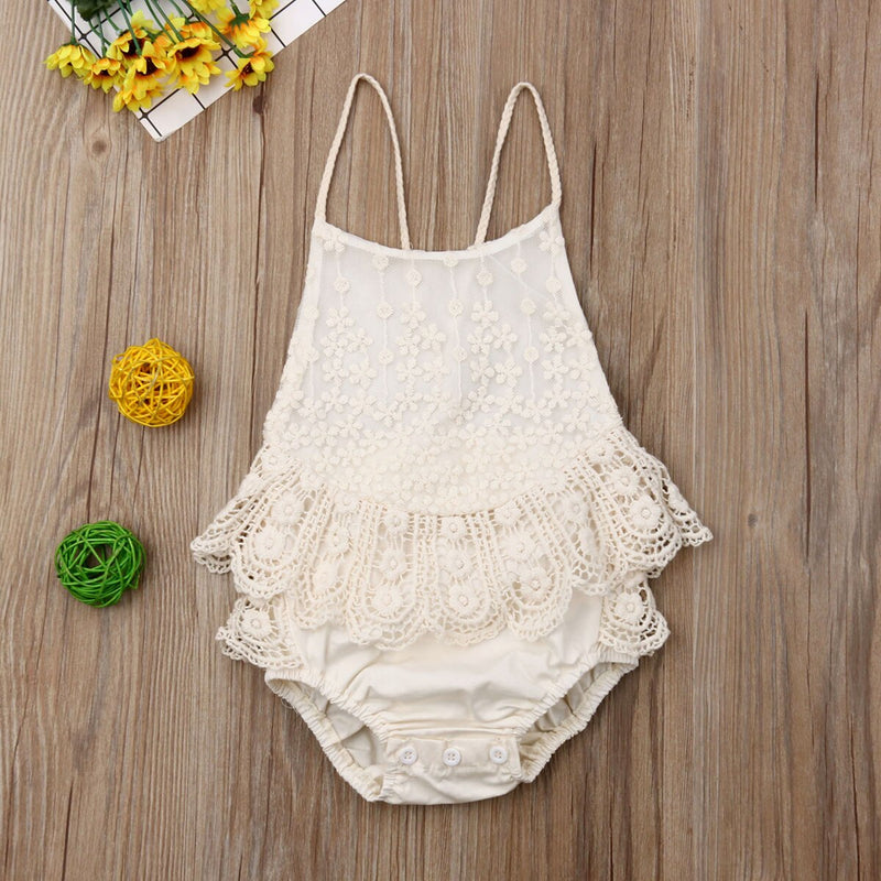 Baby Girl Clothes Lace Ruffle Floral Romper Summer Sleeveless Halter Jumpsuit Outfits Sunsuit